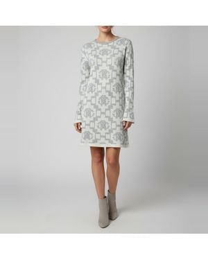 Roberto Cavalli Logo Intarsia Knit Mini Sweater Dress - Gray