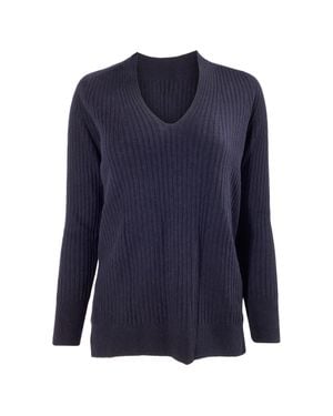 Iris & Ink V-Neck Ribbed Sweater - Blue