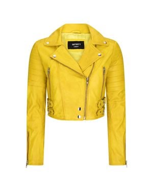 TruClothing Leather Jacket Cross Zip Biker Brando Classic - Yellow
