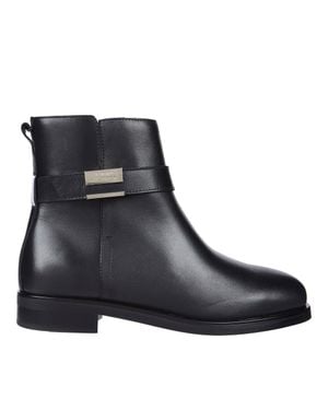 Tommy Hilfiger Leather Decorative Belt Boots - Black