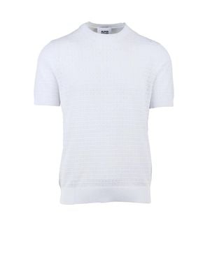 Alpha Studio Cotton Polyester Crew Neck Knit Top - White