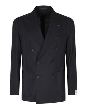Tagliatore Double-Breasted Textured Wool-Blend Blazer - Black