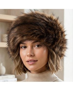 Fashnzfab Oversized Furry Rounded Crown Headband Earmuff - Brown