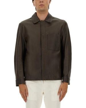 BOSS Leather Jacket With Classic Collar - Black