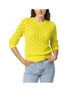 Lilla P Pointelle Stitch Crewneck Sweater - Yellow