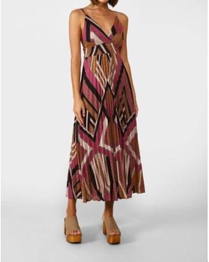 Dixie Studio Long Pleated Geometric Design Dress - Red