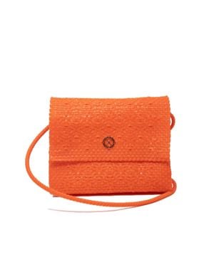 Lolas Bag Woven Long Braided Strap Crossbody Bag - Orange