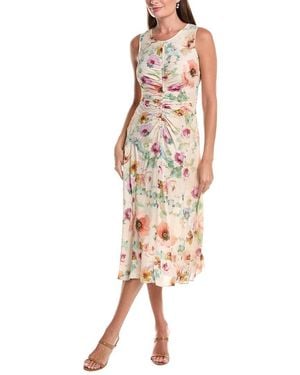 Teri Jon Chiffon Print Ruched Front Dress - Natural