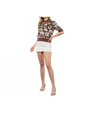 Thml Rita Flower Knit Short Sleeve Top - Black