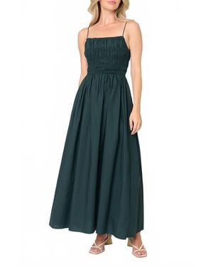 Moon River Sleeveless Square Neck Shirred Tie Back Midi Dress - Green