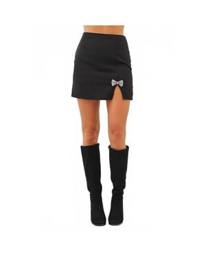 Main Strip Side Rhinestone Trim Detail Mini Skirt - Black