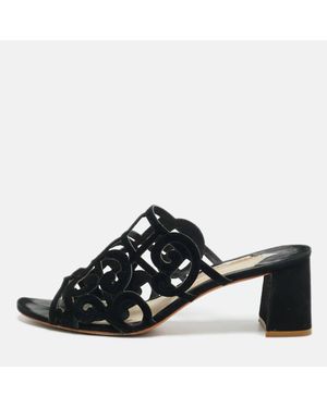 Sophia Webster Size 40 Suede Cut Out Birdie Block Heel Slide Sandals - Black
