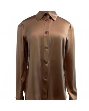 Lafayette 148 New York Silk Camel Button Down Shirt With Cuff Links - Brown