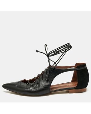 Malone Souliers Leather Montana Lace Up Pointed Toe Flats - Black