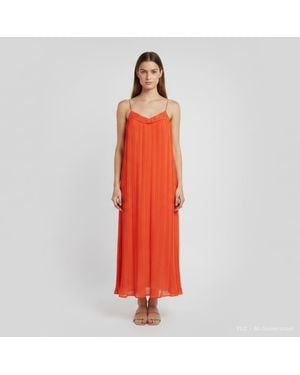 Maje Crepe Plisse Rogelio Midi Dress - Red