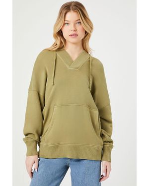 Forever 21 French Terry Drop-Sleeve Hoodie - Green