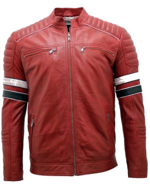 Infinity Leather Quilted Leather Racing Jacket-Madrid - Red