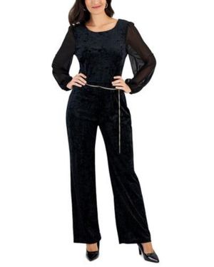 Connected Apparel Petites Velvet Jumpsuit - Blue