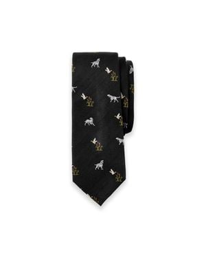 Paul Fredrick Dog Motif Woven Silk Tie - Black