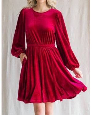 Jodifil Angelica Long Sleeve Velvet Mini Dress - Red