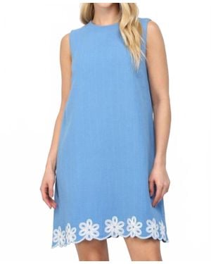Fate Embroidered Floral Hem Mini Dress - Blue