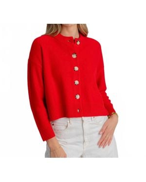Archer Cashmere Nina Crewneck Cardigan Top - Red