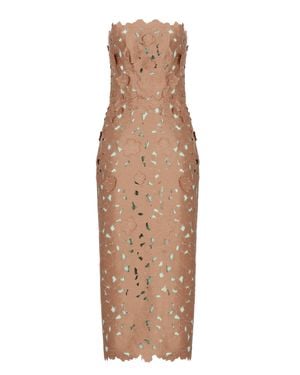 Costarellos Floral Lace Midi Dress With Straight Neckline And Cut-Out Details - Natural