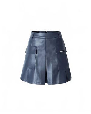 Mahes Golf Cargo Pocket Pleated Leather Golf Skirt - Blue