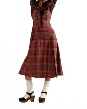 Free People Freya Plaid Midi Dress - Red