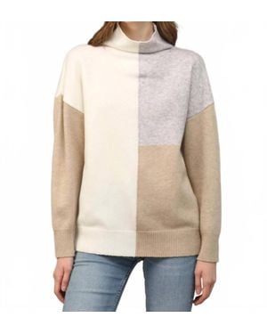 Fate Mock Neck Neutral Color Block Sweater - Natural