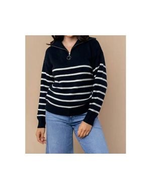 White Birch Striped 1/4 Zip Sweater - Blue