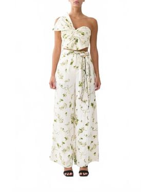 CAMILLA Botanical Utopia Scarf Belt Wide Leg Pant - White