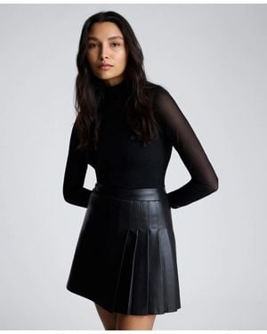 Kenneth Cole Jodie Mixed Media Dress Mesh Lined Mock Neck Pall424 - Black