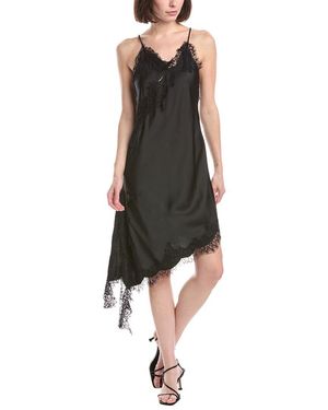 Beulah London Lace Mesh Trim Detail Satin Asymmetrical Dress - Black