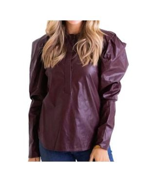 Karlie Pleather Puff Sleeve Top - Purple