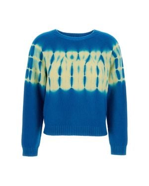 Suzusan Cropped Cashmere Pullover With Shibori Tie-Dye Pattern - Blue