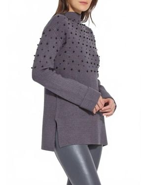Lyssé Winona Embellished Pearl Pullover Sweater - Gray