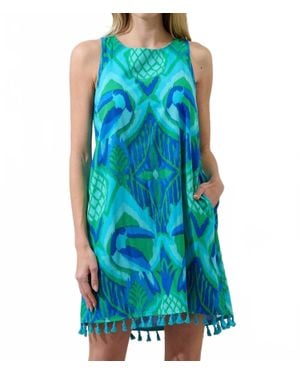 Sugarlips Blissy Tropical Winda Trapeze Mini Dress - Blue