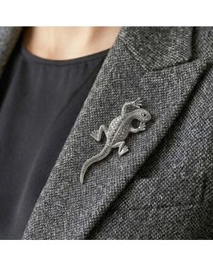Fashnzfab Rhinestone Pave Lizard Pin Brooch - Gray