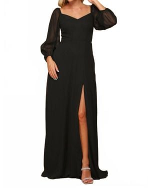 EVA London Chiffon Long Sleeve Sweetheart Evening Dress - Black