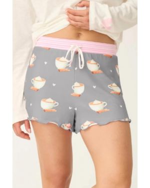 Pj Salvage Love You A Latte Coffee Print Shorts - Gray