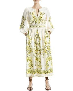 Max Studio Puff Sleeve V-Neck Linen-Blend Maxi Dress - Metallic