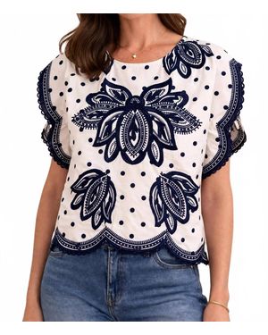 Thml Short Sleeve Embroidery Detail Top - Blue