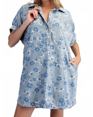 Eesome Denim Floral Mini Dress - Blue