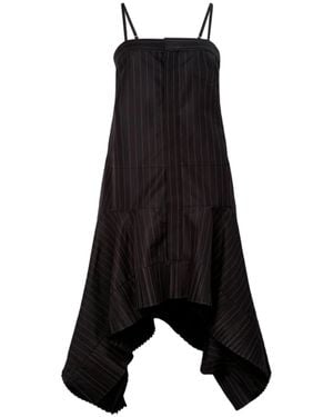 Sacai Chalk Stripe Mini Dress With Asymmetrical Hemline - Black