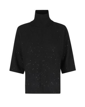 Seventy Sequined Side Slits Polyester-Blend Turtleneck - Black