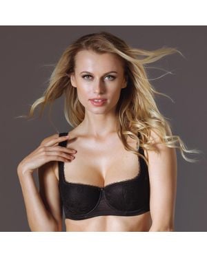 TRUEDAMES Elegant Floral Balconette Bra - Black
