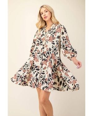 Gigio Rachel Floral Print 3/4 Sleeve Shirt Dress - Natural