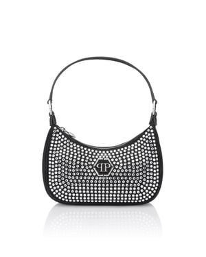 Philipp Plein Suede Shoulder Bag All-Over Strass - Gray