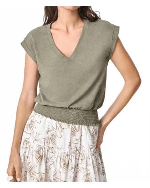 Lilla P Smocked Hem V Neck Top - Gray